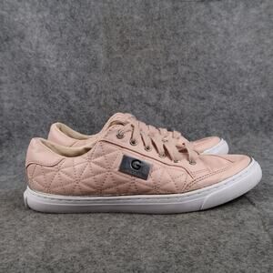 G by Guess Shoes Womens 8 Casual Sneaker Quilted Pink Lace Up Flat Fashion Logo